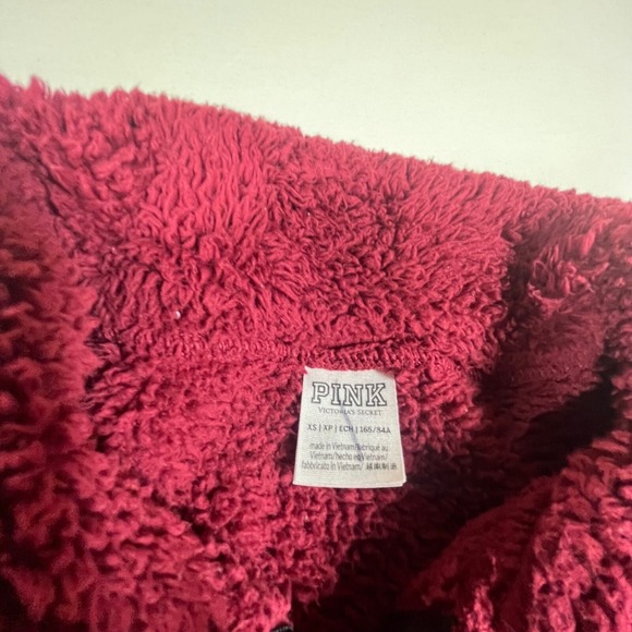 PINK‎ Victoria's Secret Sherpa Fleece Full Zip Jacket Burgundy Maroon Womens XS - Picture 3 of 8